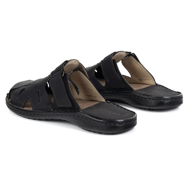 Skórzane klapki męskie Wasak na rzep 0223W czarne