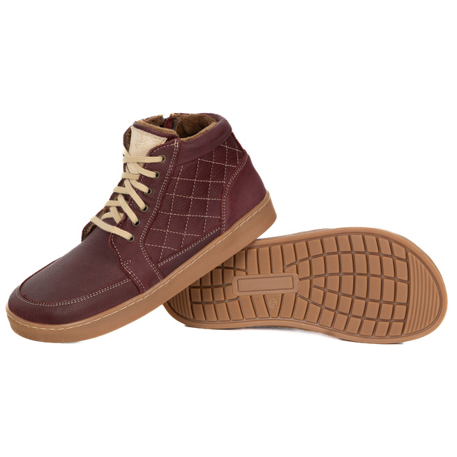 Buty damskie zimowe barefoot skórzane Z-B05 bordowe