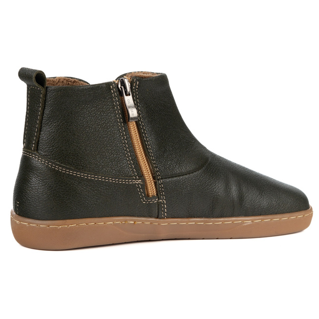 Buty damskie zimowe barefoot skórzane na zamek Z-B07 oliwkowe