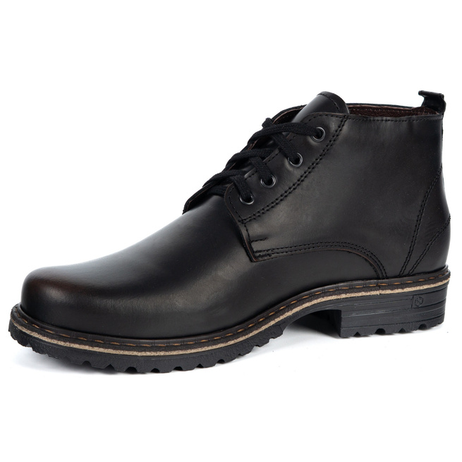 Trzewiki męskie z naturalnej skóry POLBUT 2109S zimowe obuwie miejskie czarne z brązem