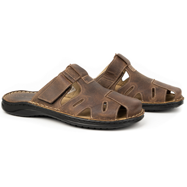 Pánské kožené žabky 0223W Khaki