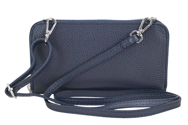 Peněženka s pouzdrem na telefon z lícové kůže - námořnická modř