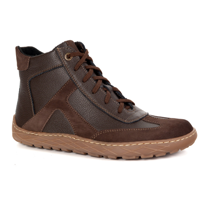 Damskie minimalistyczne botki barefoot skórzane zimowe 1294 brązowe