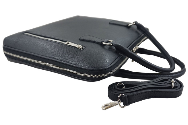 Skórzana torba na laptopa Casual - Granatowa