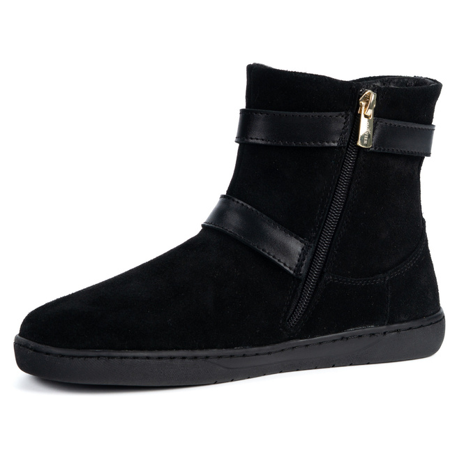 Zimowe botki barefoot skórzane Jasper zamszowe zero drop czarne