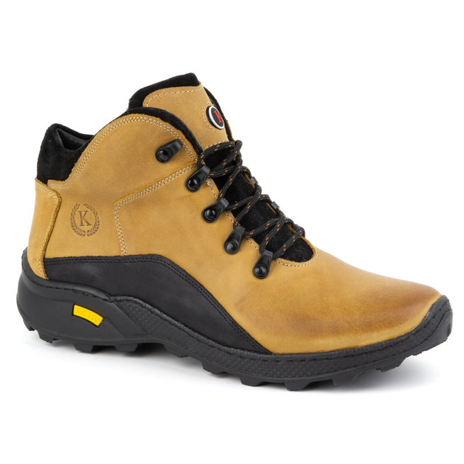 Pánské zimní kožené boty 903K camel yellow
