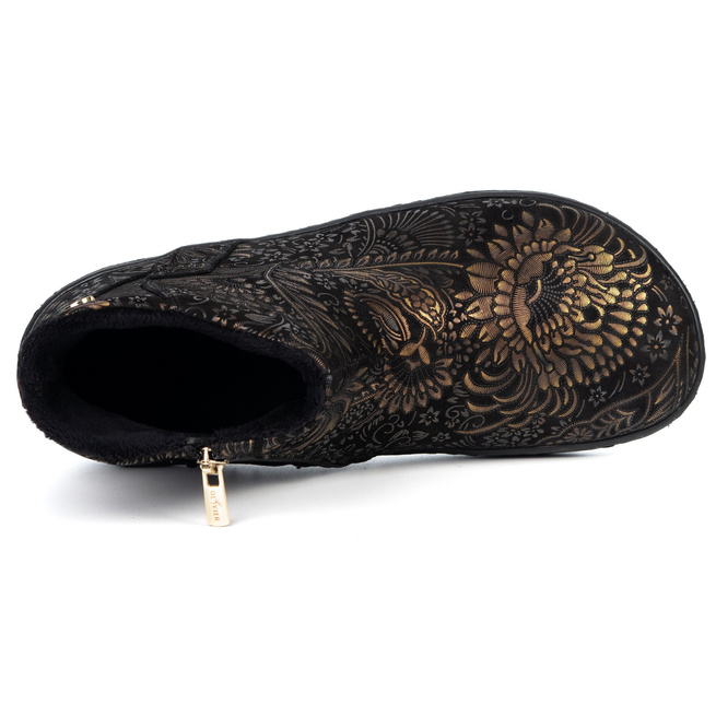 Dámské barefoot zimní kožené boty zateplené kožešinou Olivier 202MP flowers gold