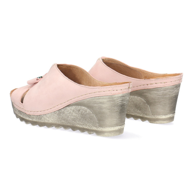 Dámské kožené žabky na platformě Pollonus pink samuel/grey 5-1074-029'2