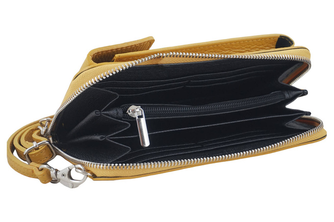 Peněženka / pouzdro na telefon z přírodní kůže - tmavě žlutá