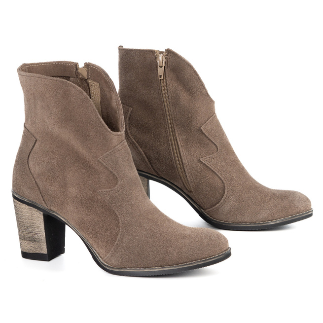 Stylové kožené boty na podpatku se zipem LUCY beige earth