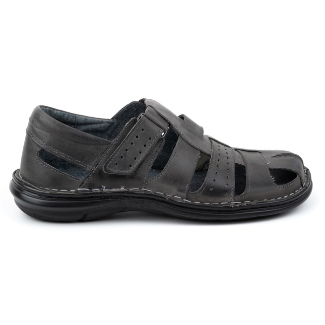 Pánské kožené sandály na suchý zip 467 Grey