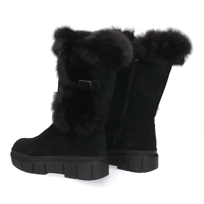 Dámské velurové kozačky s králíkem Pollonus Black 5-1434-004