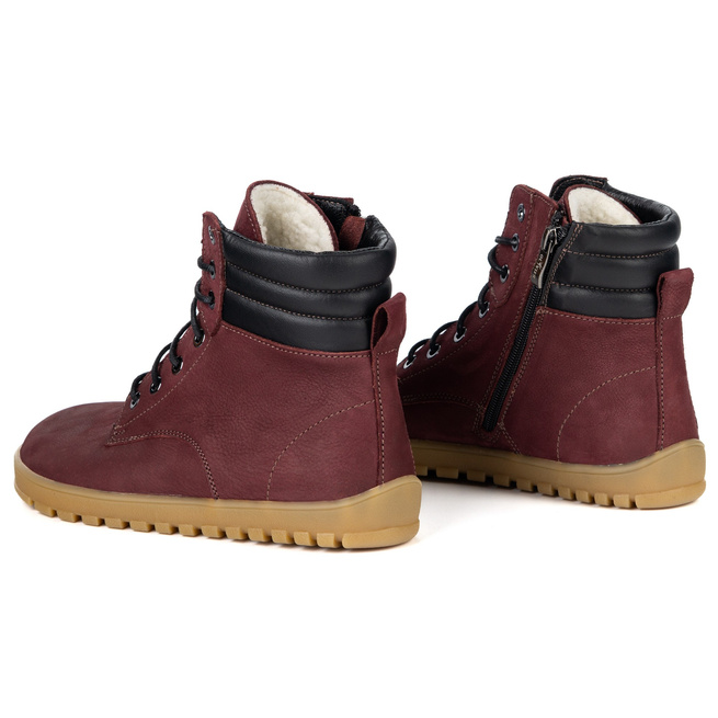 Botki damskie BAREFOOT skórzane Ember bordowe nubuk