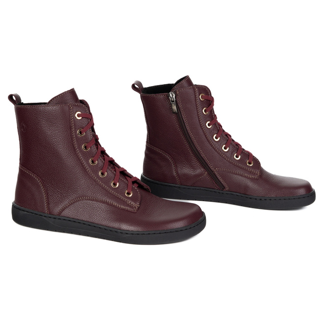 Buty damskie barefoot zimowe skórzane Olivier Liv 1303 ocieplane bordowe