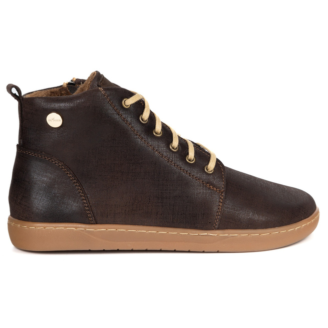 Buty damskie zimowe barefoot skórzane Z-B04 wzór brązowe