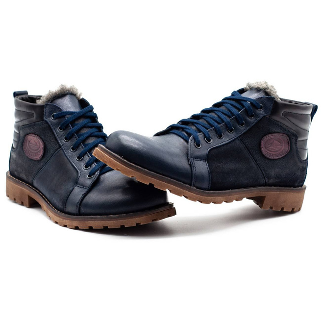 Buty męskie skórzane zimowe 865MP granatowe