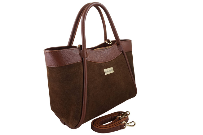 Elegancka torebka ze skóry zamszowej - Brązowa