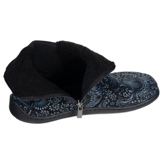 Damskie buty barefoot sztyblety z zamkiem ocieplane 1263 wzory granatowe