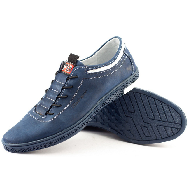 Buty męskie skórzane casual K23 granatowe z białym
