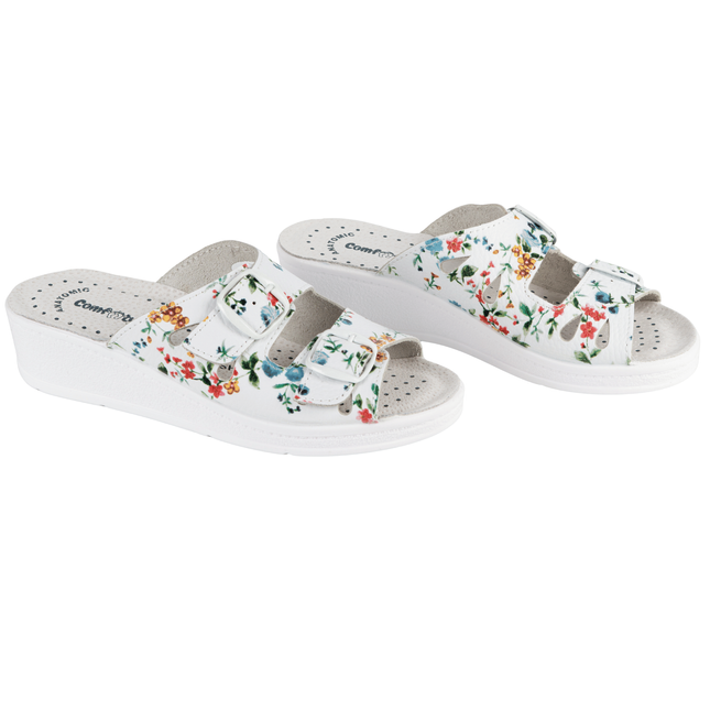 Damskie klapki medyczne skórzane regulowane MIA w kwiaty