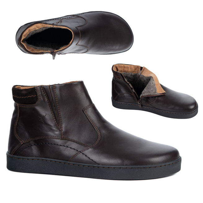 Buty męskie barefoot zimowe skórzane 756MP polskie obuwie z naturalnej skóry ocieplane brązowe