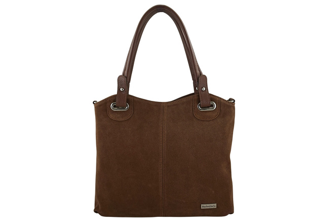 Duża elegancka torebka z naturalnej skóry i zamszu - Brązowa