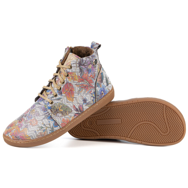 Buty damskie zimowe barefoot skórzane Z-B04 kwiaty