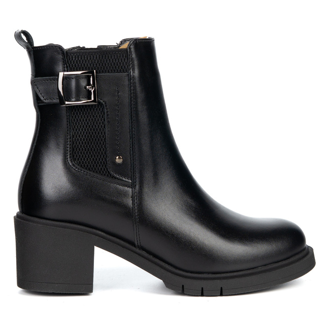 Dámské kožené kozačky 405BB na podpatku černé