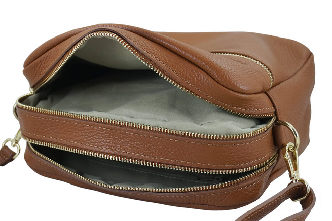 Pojemna torebka skórzana dwukomorowa - Brązowa jasna