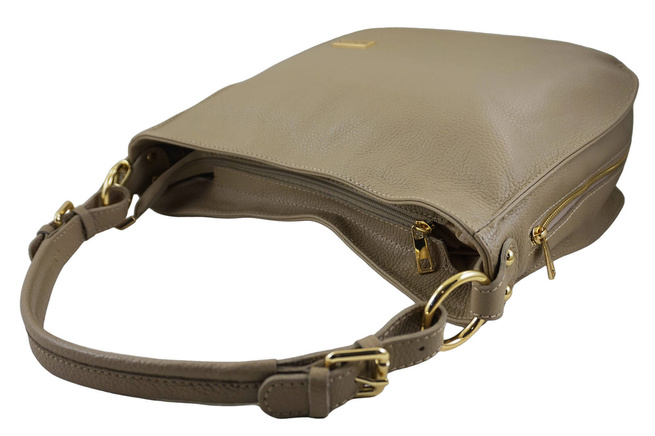 Duża i elegancka torebka skórzana - Beżowa