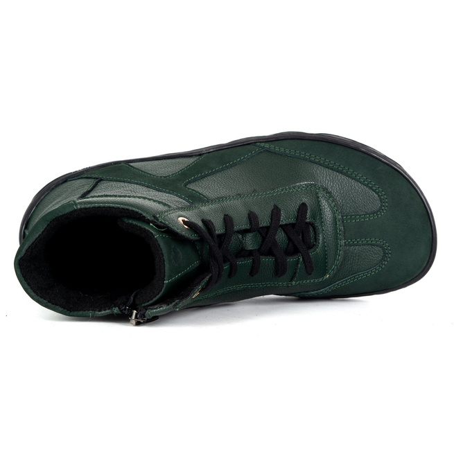 Dámské zimní kožené boty barefoot 1294 minimalistické zelené