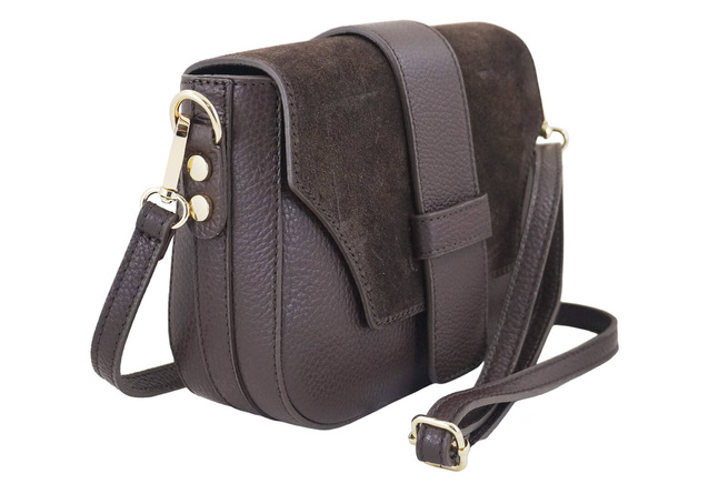 Kabelka do ruky s klopou ze semiše - Hnědá tmavá