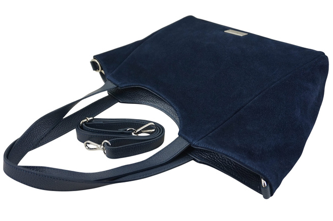 Torebka damska zamszowa typu worek - Granatowa