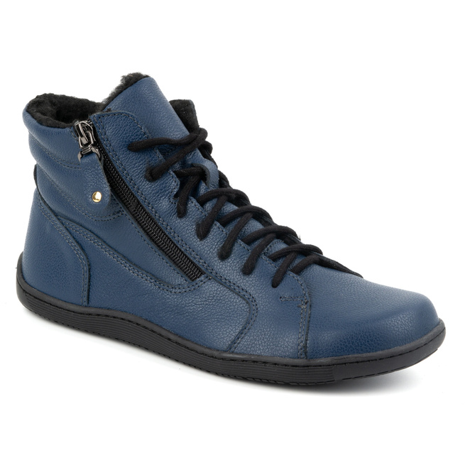 Dámské minimalistické zimní kožené boty barefoot 1261 navy blue