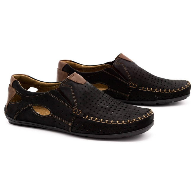 Pánská kožená mokasínová obuv 901 letní černá s hnědou