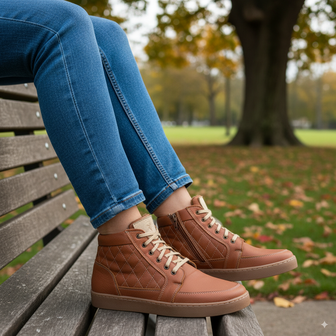 Buty damskie zimowe barefoot skórzane Z-B05 rude – ocieplane, zero-drop, szeroki przód
