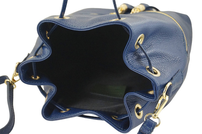 Torebka damska - worek z frędzlami - Granatowa jasna