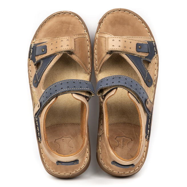 Pánské kožené sandály na suchý zip 947Ł beige