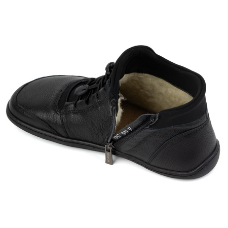 Buty damskie BAREFOOT ocieplane wełną skórzane 0767W czarne