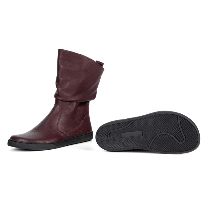 Dámské boty BAREFOOT zateplené kožené Freja Polish burgundy face