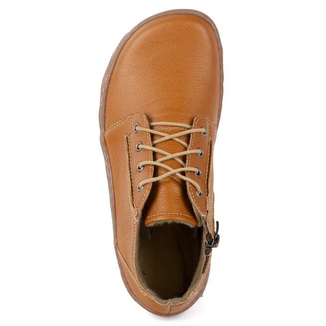 Dámská kožená lehce zateplená kotníková obuv BAREFOOT se zipem 787 červená