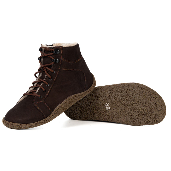 Damskie trzewiki barefoot ocieplane wełną merino 0769W brązowe nubuk