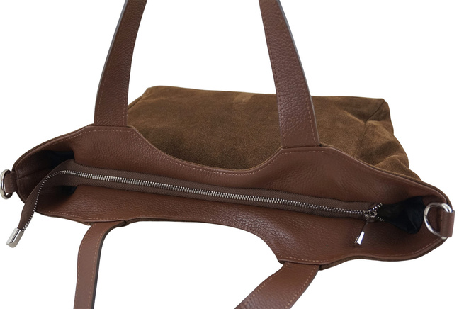 Torebka damska zamszowa typu worek - Brązowa