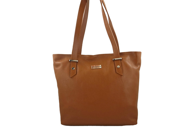 Shopper bag - Włoska duża torebka miejska skórzana - Brązowa jasna