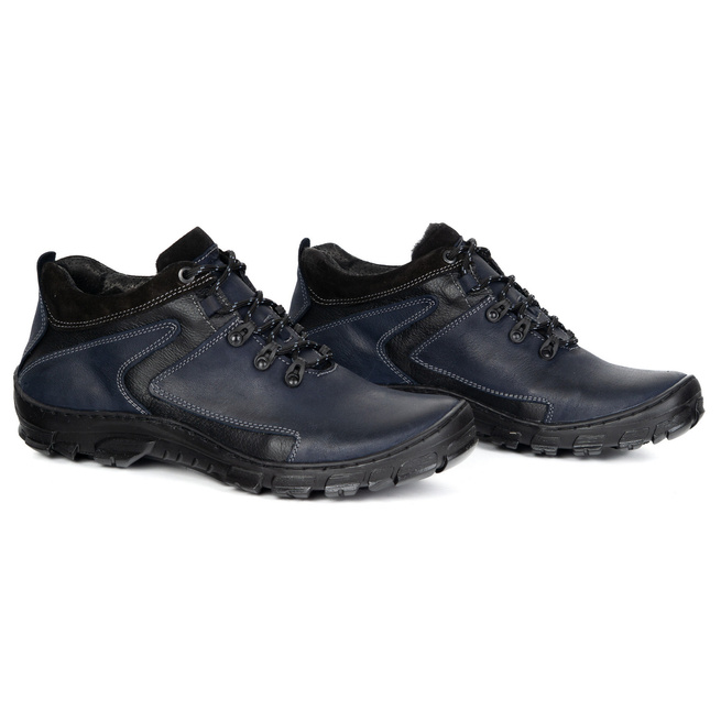 Buty trekkingowe męskie zimowe ocieplane skórzane 905KOM granatowe