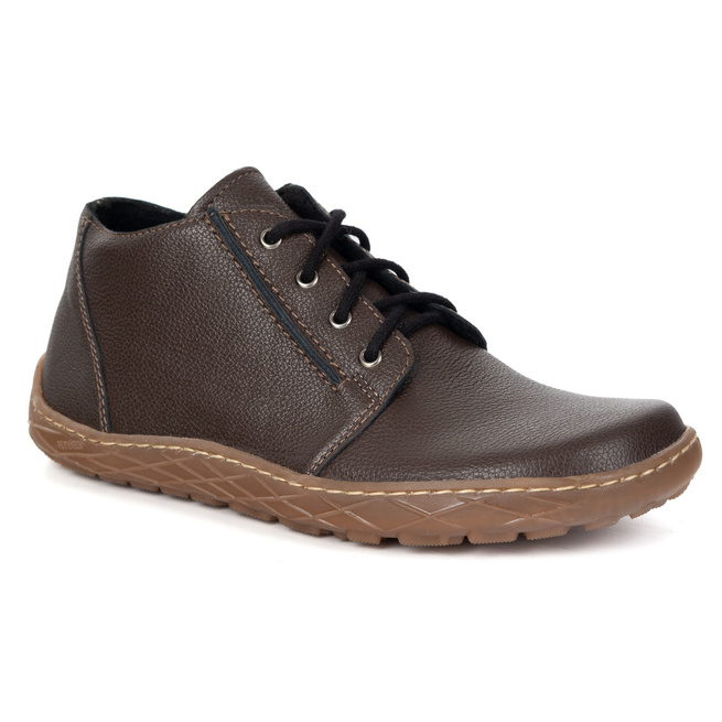 Buty damskie skórzane BAREFOOT lekko ocieplone za kostkę z zamkiem 787/2 brązowe