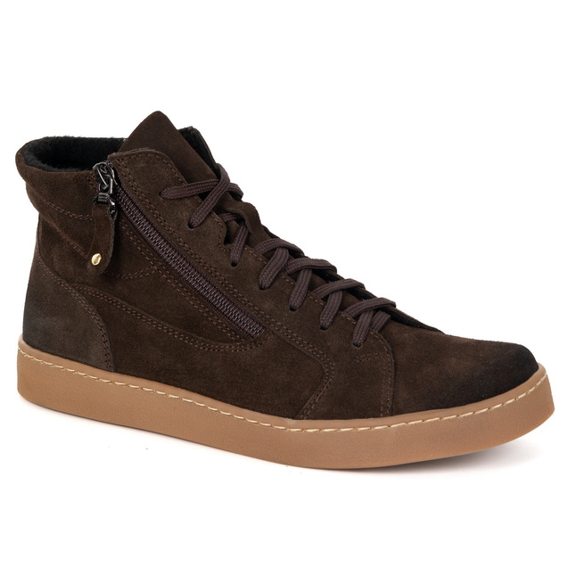 Damskie minimalistyczne buty skórzane zimowe barefoot 1261 brązowe
