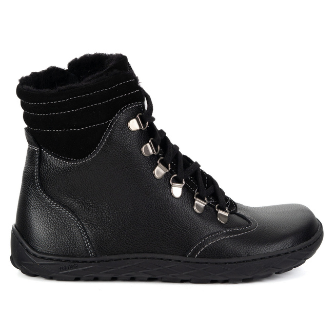 Buty damskie barefoot zimowe skórzane Olivier Runa ocieplane czarne