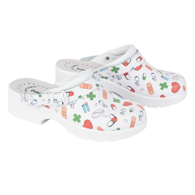 Buty damskie skórzane chodaki klapki w medyczne wzory comfooty Alice