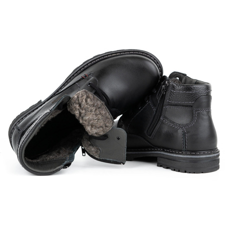 Buty męskie zimowe trzewiki skórzane 1970L czarne 